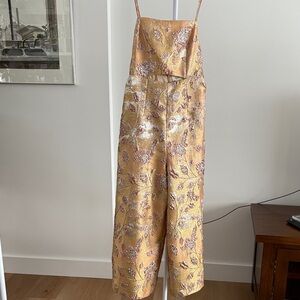 Anthropologie Gold Floral Jumpsuit
